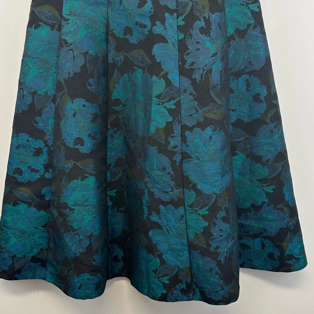 Maggy London Teal Black Jacquard A-Line Cocktail Dress Embellished Neck 8